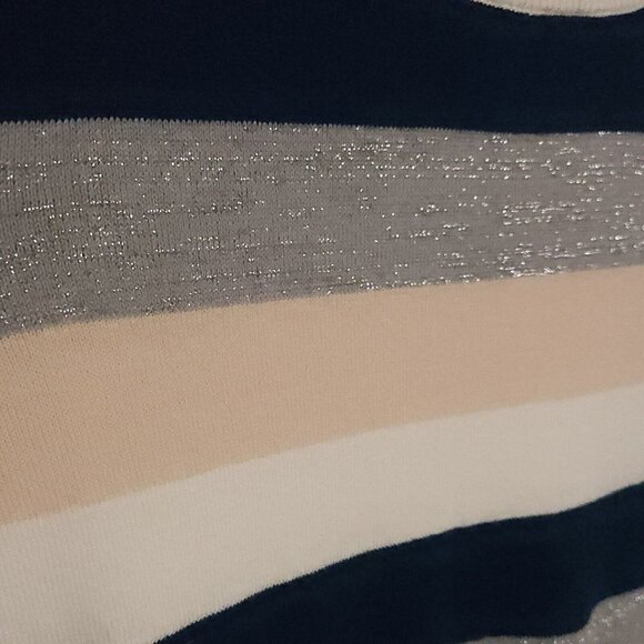 Loft Teal Pink Silver Striped Lightweight Sweater Small - Picture 3 of 5